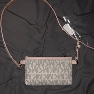 White with pink belt strap fanny pack